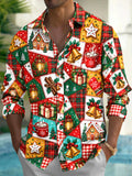 Oceanlyte Men's Graphic Christmas Patchwork Motifs Print Long Sleeve Shirt with Chest Pocket