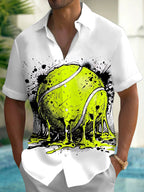 Oceanlyte Men's Melting Tennis Ball With Splatter Art Print Short Sleeve Shirt with Chest Pocket
