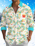 Oceanlyte Men's Christmas Pine Branches And Gift Boxes Print Long Sleeve Shirt with Chest Pocket