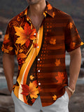 Oceanlyte Men's Hawaiian Autumn Maple Leaves Print Short Sleeve Shirt with Chest Pocket