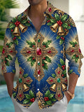 Oceanlyte Men's Long Sleeve Shirt - Christmas Ornate Crosses With Jewels And Holly Bells Print with Chest Pocket