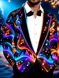 Oceanlyte Men's Neon Musical Notes And Audio Visualizer Print Long Sleeve Shirt with Chest Pocket