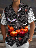 Oceanlyte Men's Short Sleeve Shirt - Halloween Pumpkins Bats Spiders And Spiderwebs Print with Chest Pocket
