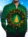 Oceanlyte Men's Christmas Wreath With Golden Tree Print Long Sleeve Shirt with Chest Pocket