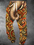 Oceanlyte Men's Vintage Style Carved Elephant With Floral Scrollwork Print Pants