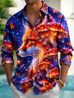 Oceanlyte Men's Fox And Mushrooms With Maple Leaves Print Long Sleeve Shirt with Chest Pocket