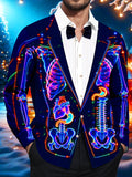 Oceanlyte Men's Neon Skeleton Anatomy With Organs Print Long Sleeve Shirt with Chest Pocket