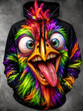 Oceanlyte Men's Long Sleeve Hoodie - Colorful Rooster Face With Human Teeth And Tongue Print