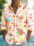 Oceanlyte Men's Hawaiian Christmas Lights And Candy Print Long Sleeve Shirt with Chest Pocket