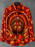 Oceanlyte Men's Long Sleeve Shirt - Thanksgiving Turkey With Maple Leaves And Acorns Print
