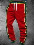 Oceanlyte Men's Pants - Christmas Red And Green Color Block With Gold Rope Trim Print