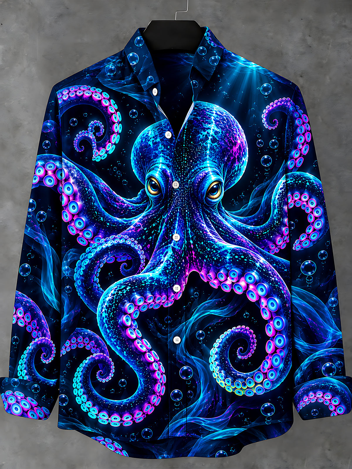 Oceanlyte Men's Hawaiian Neon Octopus And Bubbles Print Long Sleeve Shirt