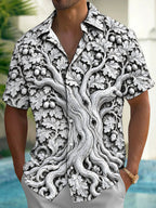 Oceanlyte Men's 3D 3D Oak Tree Bark And Acorns Print Short Sleeve Shirt with Chest Pocket