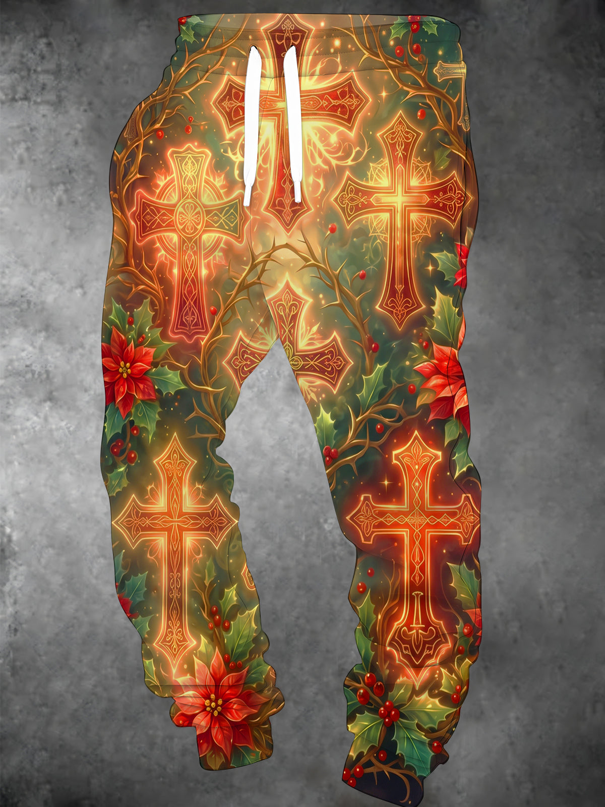 Oceanlyte Men's Graphic Christmas Celtic Crosses And Holly Thorns Print Pants