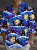 Oceanlyte Men's Santa Sleigh And Reindeer Print Long Sleeve Shirt with Chest Pocket