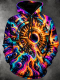 Oceanlyte Men's 3D Cosmic Mechanical Sun And Planets Print Long Sleeve Hoodie