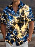 Oceanlyte Men's Short Sleeve Shirt - Fantasy Floating Castles And Giant Whales Print with Chest Pocket