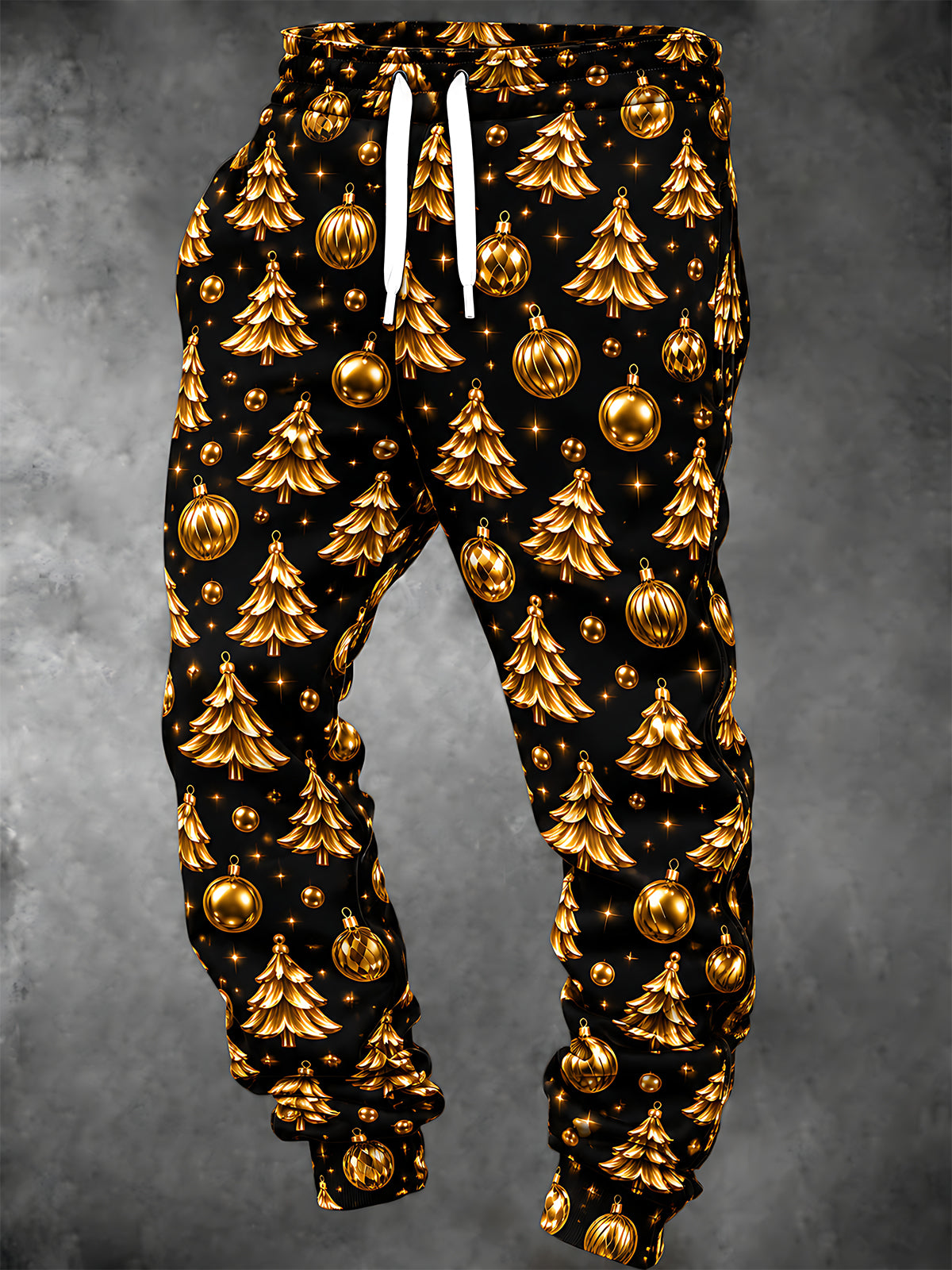 Oceanlyte Men's Printed Gold Christmas Trees And Ornaments Print Pants
