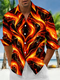 Oceanlyte Men's Printed Abstract Geometric Lava Flow Print Long Sleeve Shirt with Chest Pocket
