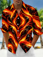 Oceanlyte Men's Printed Abstract Geometric Lava Flow Print Long Sleeve Shirt with Chest Pocket