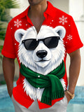 Oceanlyte Men's Short Sleeve Shirt - Christmas Polar Bear With Sunglasses And Green Scarf Print with Chest Pocket