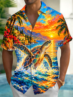 Oceanlyte Men's Hawaiian Sea Turtle Print Short Sleeve Shirt with Chest Pocket