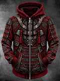 Oceanlyte Men's Graphic Samurai Armor And Mask Print Long Sleeve Zip-Up Hoodie