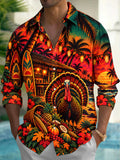 Oceanlyte Men's Thanksgiving Turkey And Harvest Basket Print Long Sleeve Shirt with Chest Pocket