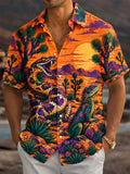 Oceanlyte Men's Short Sleeve Shirt - Desert Snake And Lizard Sunset Landscape Print with Chest Pocket