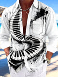 Oceanlyte Men's Spiral Piano Keys With Ink Splatter Print Long Sleeve Shirt with Chest Pocket