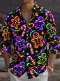 Oceanlyte Men's Graphic Neon Gingerbread Man Print Long Sleeve Shirt with Chest Pocket