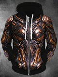 Oceanlyte Men's Graphic Bronze Mech Armor Print Long Sleeve Zip-Up Hoodie