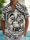 Oceanlyte Men's Short Sleeve Shirt - Nativity Scene With Holy Family And Star Of Bethlehem Print with Chest Pocket