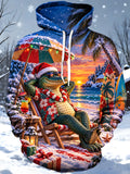 Oceanlyte Men's Graphic Christmas Crocodile Print Long Sleeve Hoodie with Chest Pocket