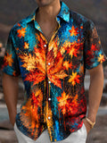 Oceanlyte Men's Hawaiian Maple Leaf Autumn Pattern Short Sleeve Shirt with Chest Pocket