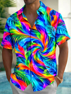 Oceanlyte Men's Hawaiian Abstract Neon Tropical Leaves Print Short Sleeve Shirt with Chest Pocket