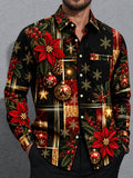 Oceanlyte Men's Printed Christmas Ornaments Print Long Sleeve Shirt with Chest Pocket
