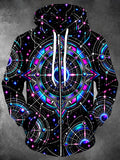 Oceanlyte Men's Long Sleeve Zip-Up Hoodie - Astrological Geometric Constellations And Planets Print