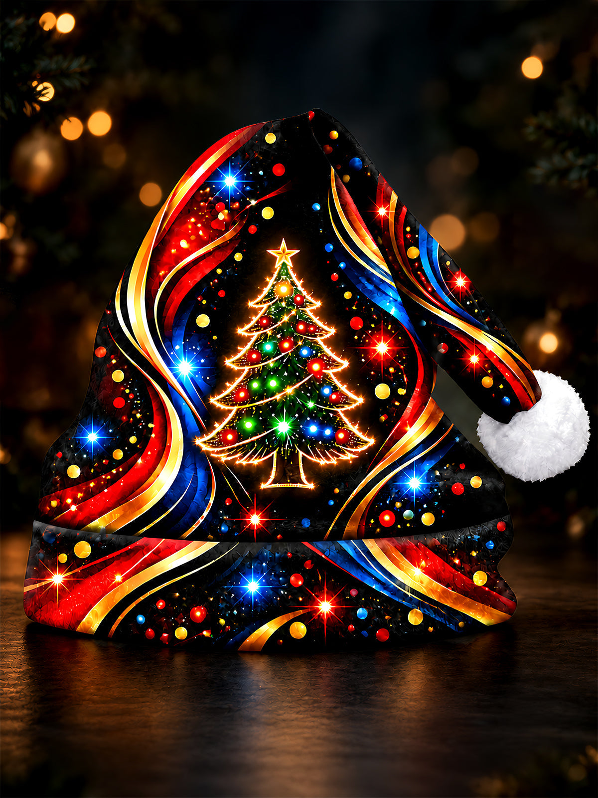 Oceanlyte Men's Neon Abstract Christmas Tree With Swirling Ribbons Print Hat
