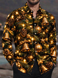Oceanlyte Men's Christmas Pine Bells And Ornaments Print Long Sleeve Shirt with Chest Pocket