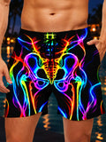 Oceanlyte Men's Graphic Neon Rainbow Skeleton Pelvis And Spine Print Shorts