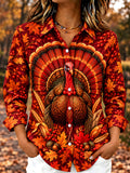 Oceanlyte Women's Thanksgiving Turkey And Autumn Leaves Print Long Sleeve Shirt