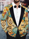 Oceanlyte Men's Vintage Map And Compass Print Long Sleeve Shirt with Chest Pocket