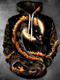 Oceanlyte Men's Graphic Fire Dragon And Moon Print Long Sleeve Hoodie