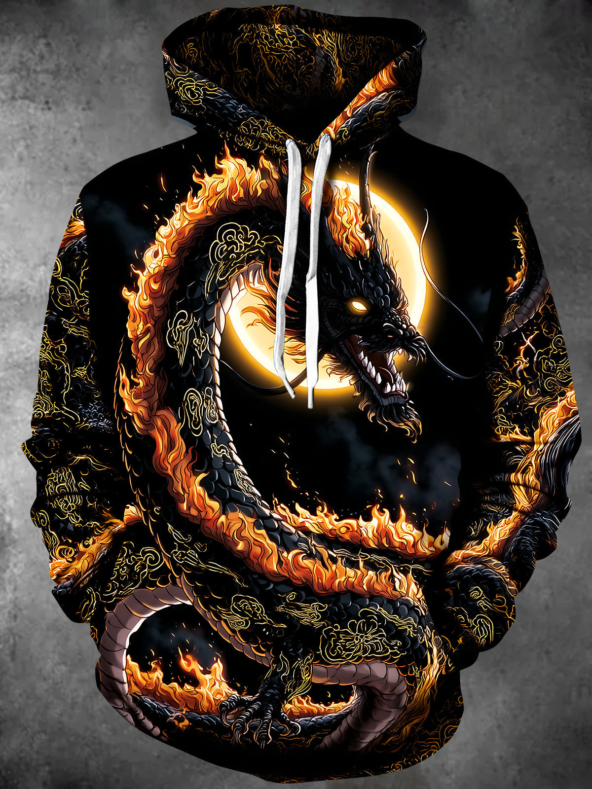 Oceanlyte Men's Graphic Fire Dragon And Moon Print Long Sleeve Hoodie