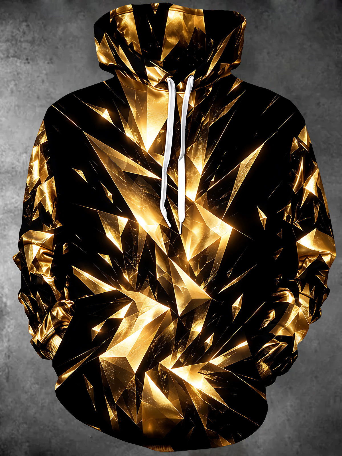 Oceanlyte Men's 3D Geometric Gold Crystals Print Long Sleeve Hoodie