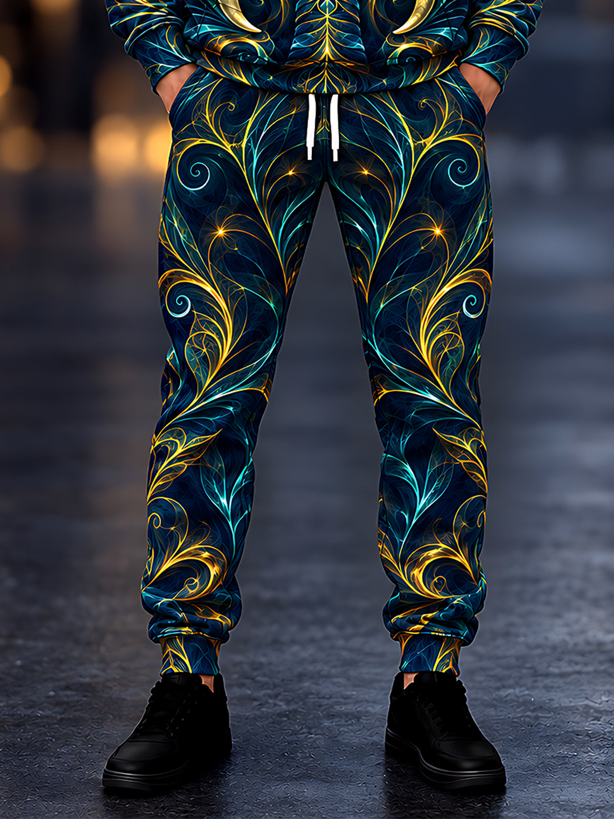 Oceanlyte Men's Patterned Abstract Fractal Swirls And Leaves Print Pants