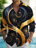 Oceanlyte Men's Long Sleeve Shirt - Abstract Gold And Black Spiral Art With Nerve-like Patterns Print with Chest Pocket