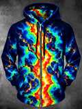 Oceanlyte Men's Long Sleeve Zip-Up Hoodie - Abstract Cracked Lava And Lightning Pattern with Kangaroo Pocket