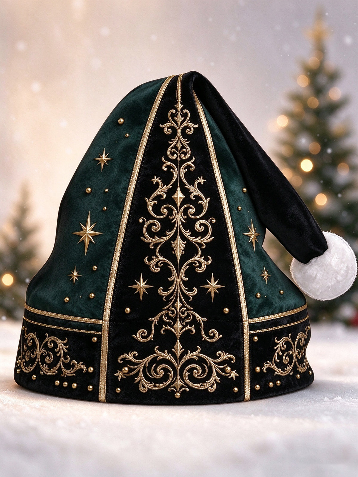 Oceanlyte Men's Christmas Gold Damask Scrollwork And Stars Print Hat